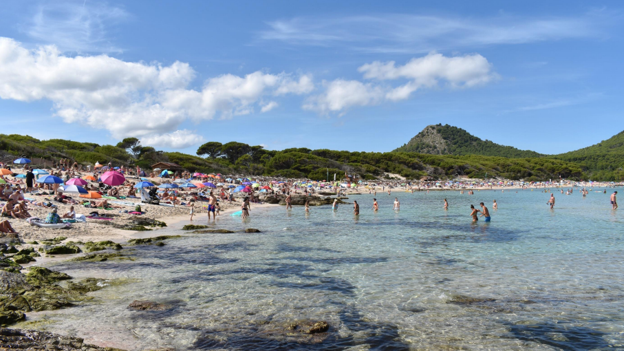 Day One - Cala Agulla beach. Empty at 9am, full at 11am.